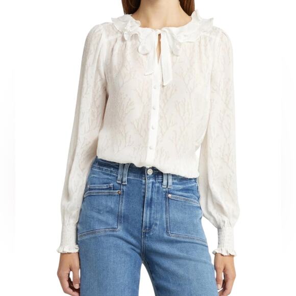 NWOT Paige Dianna Ruffle Silk White Blouse – Sz Small - Picture 2 of 15
